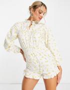 Glamorous Long Sleeve Romper In Yellow Floral