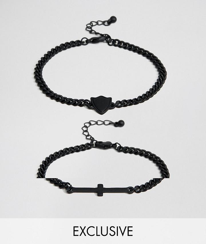 Reclaimed Vintage Inspired Cross Bracelet In 2 Pack Exclusive To Asos - Silver