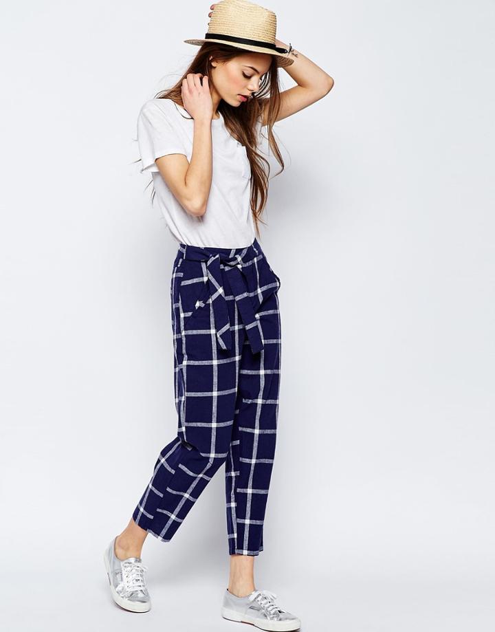 Asos Wrap Tie Peg Pants In Check - Multi