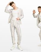 Asos Design Soft Tailored Linen Slim Suit Pants Multi Stripe In White And Blue