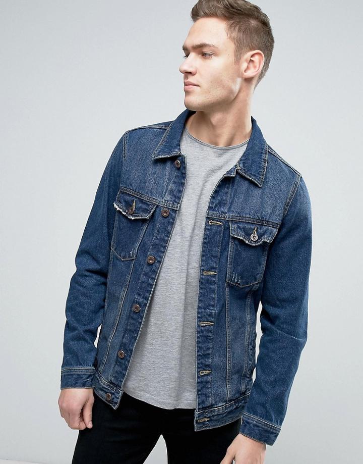 Pull & Bear Denim Jacket In Blue Wash - Blue