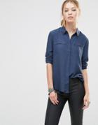 See U Soon Blouse With Embroidered Collar Detail - Navy