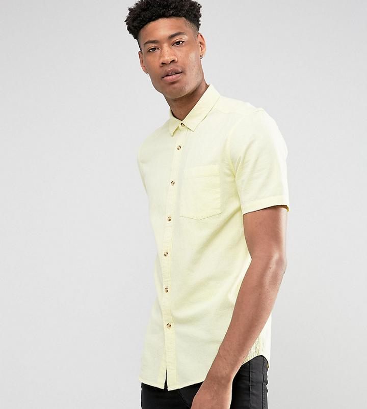 Asos Design Tall Regular Fit Textured Shirt In Yellow - Yellow