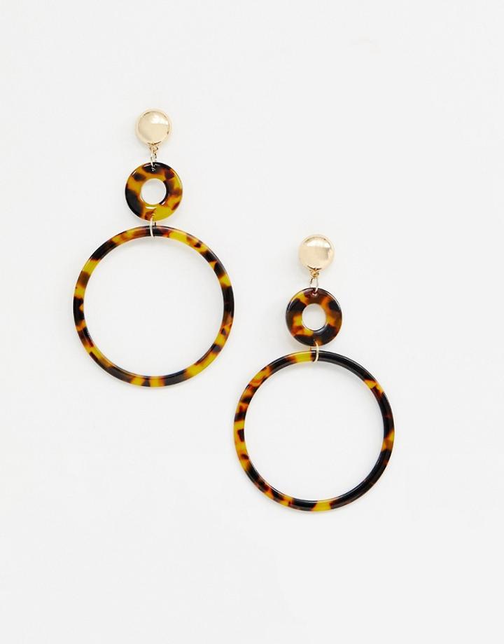 Asos Design Earrings In Double Circle Design In Tortoiseshell-multi