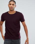 Tom Tailor T-shirt In Burgundy Pique With Pocket - Red