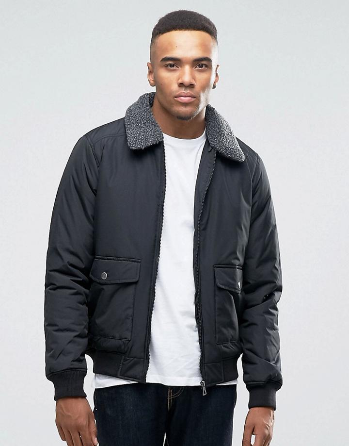 Threadbare Fleece Collar Flight Jacket - Black