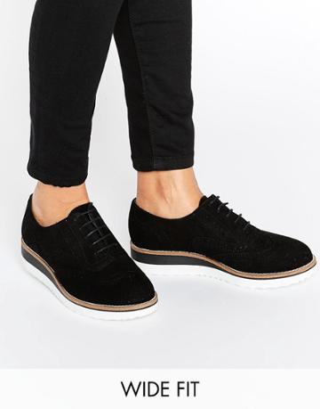 Dune Wide Fit Farlie Black Leather Chunky Brogues - Black