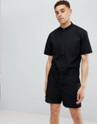 Asos Design Slim Short Boilersuit In Black - Black