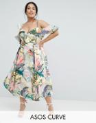 Asos Curve Floral Ruffle Prom Midi Dress - Multi