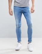 Asos Super Skinny Jeans With Abrasions In Light Blue Wash - Blue