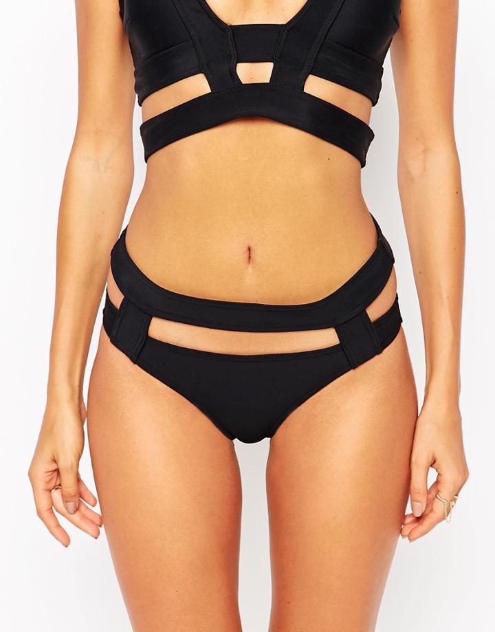 Asos Neoprene Cut Out Caged Bikini Bottom - Black