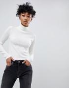 Asos Design Roll Neck Crop Sweater In Rib - Cream