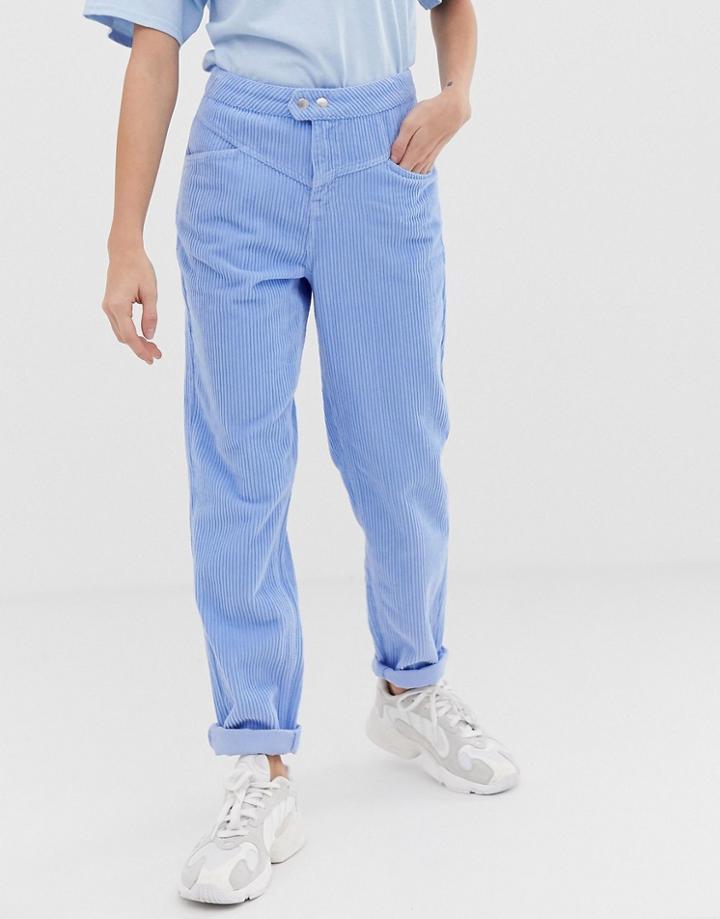 Asos Design Ritson Rigid Mom Jeans With Drop Yoke In Cornflower Blue Varigated Cord-multi