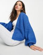 Asos Design Chunky Cardigan In Waffle Stitch In Blue - Part Of A Set-blues