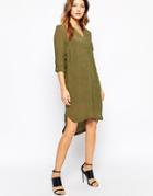 Vero Moda Long Line Shirt Dress - Green