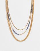 South Beach Multirow Chain Necklace With Blue Beads In Gold