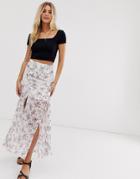 Asos Design Pleated Side Midi Skirt With Lace Insert In Ditsy Floral-multi