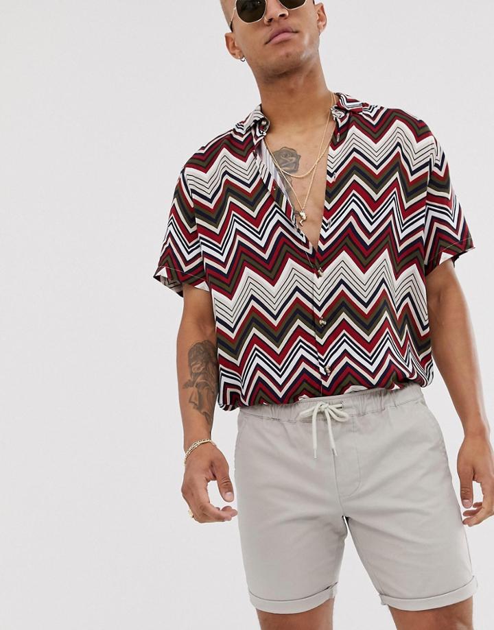 Asos Design Slim Chino Shorts With Elastic Waist In Beige