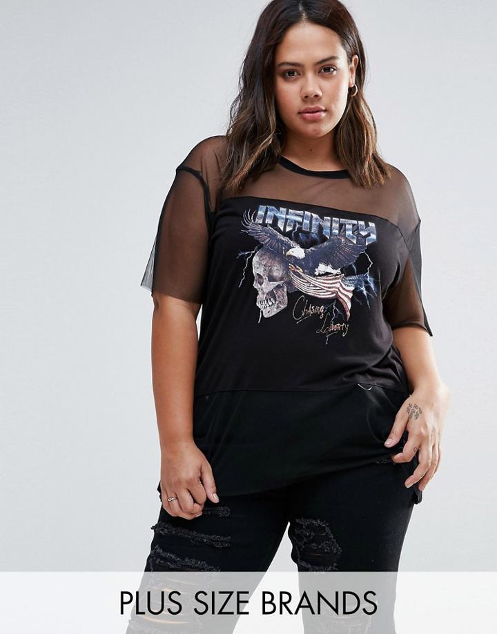 New Look Plus Mesh Band Tee - Black