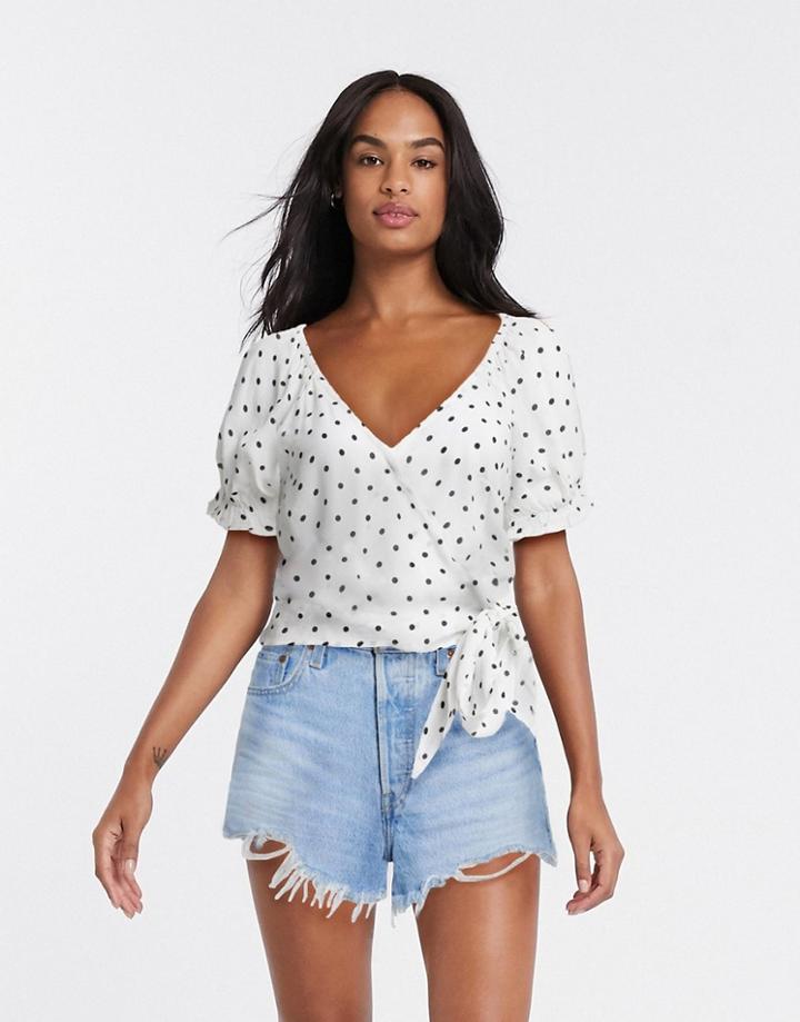 Miss Selfridge Tie Side Blouse In White Dots