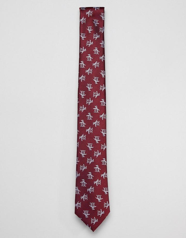 Original Penguin Logo Silk Printed Tie - Red