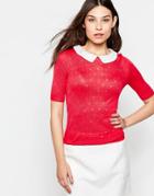 Yumi 3/4 Sleeve Sweater With Contrast Collar - Pink