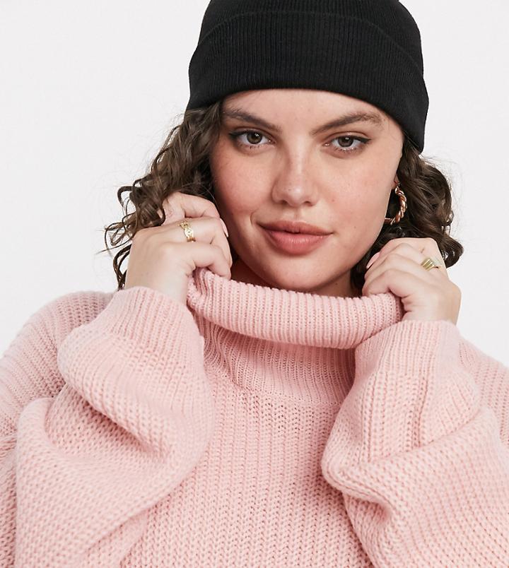 In The Style Plus X Billie Faiers Oversized Turtle Neck Knit Sweater Dress In Pink