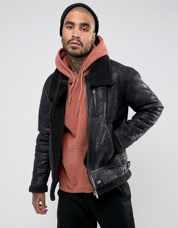 Sixth June Faux Shearling Oversized Jacket In Black - Black