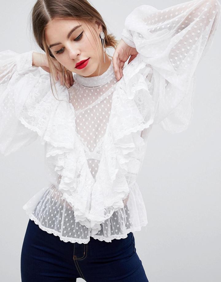 Asos Design Lace Victoriana Blouse - White
