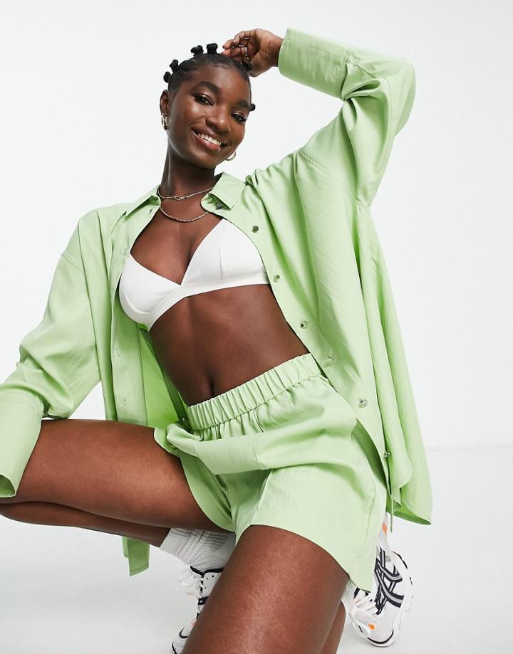 Topshop Premium Tech Snaps Shirt In Green