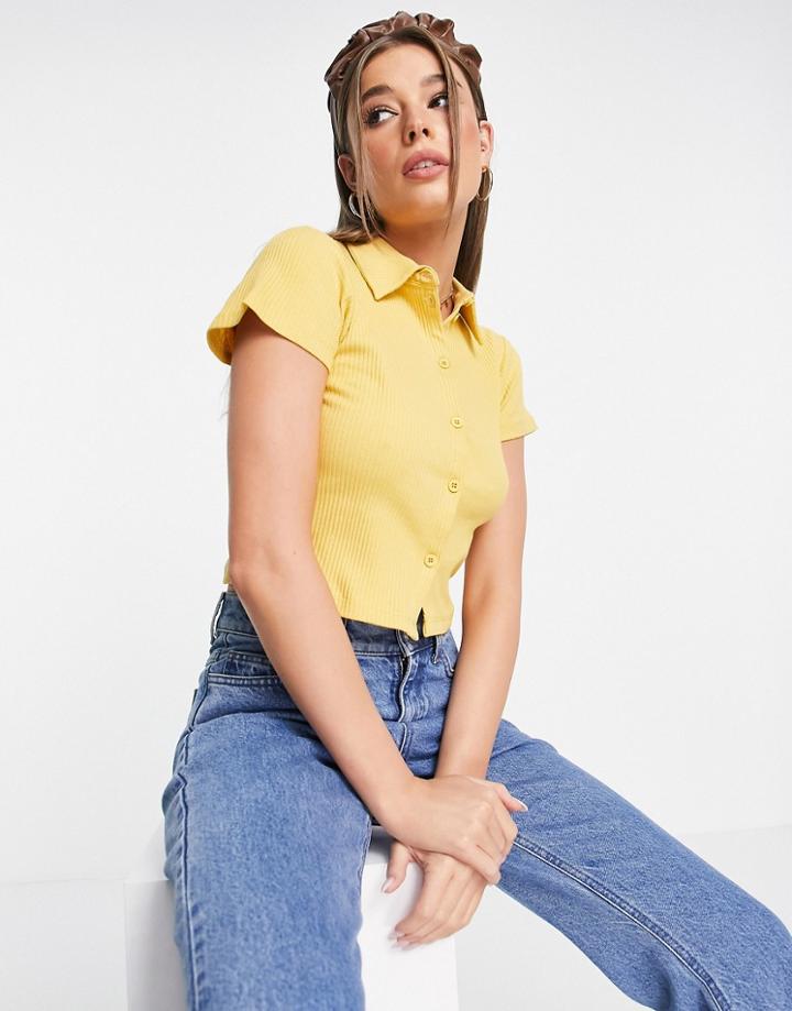 Miss Selfridge Ochre Short Sleeve Button Through Jersey Shirt-multi