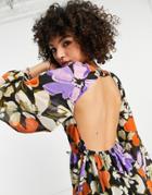Asos Design Soft Shirred Waist Open Back Maxi Dress In Floral Print-multi