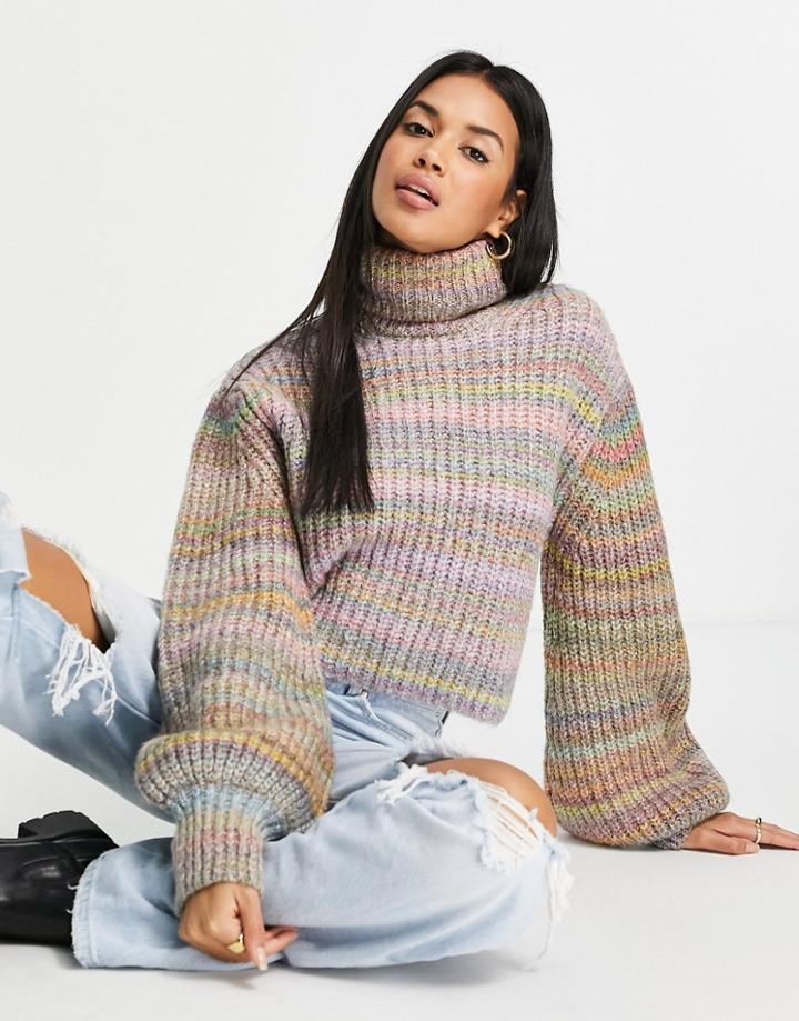 Topshop Knit Space Dye Roll Neck Sweater In Multi