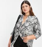 River Island Plus Snakeprint Shirt In Gray-grey