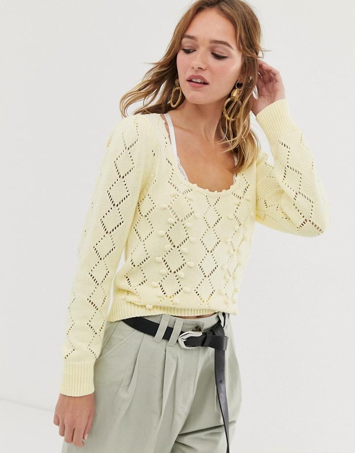 Asos Design Square Neck Bobble Sweater-yellow