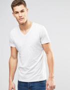 Esprit V-neck T-shirt In White Melange - Off White