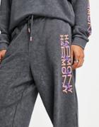 Asos Design Oversized Sweatpants In Black Acid Wash With Space Print - Part Of A Set