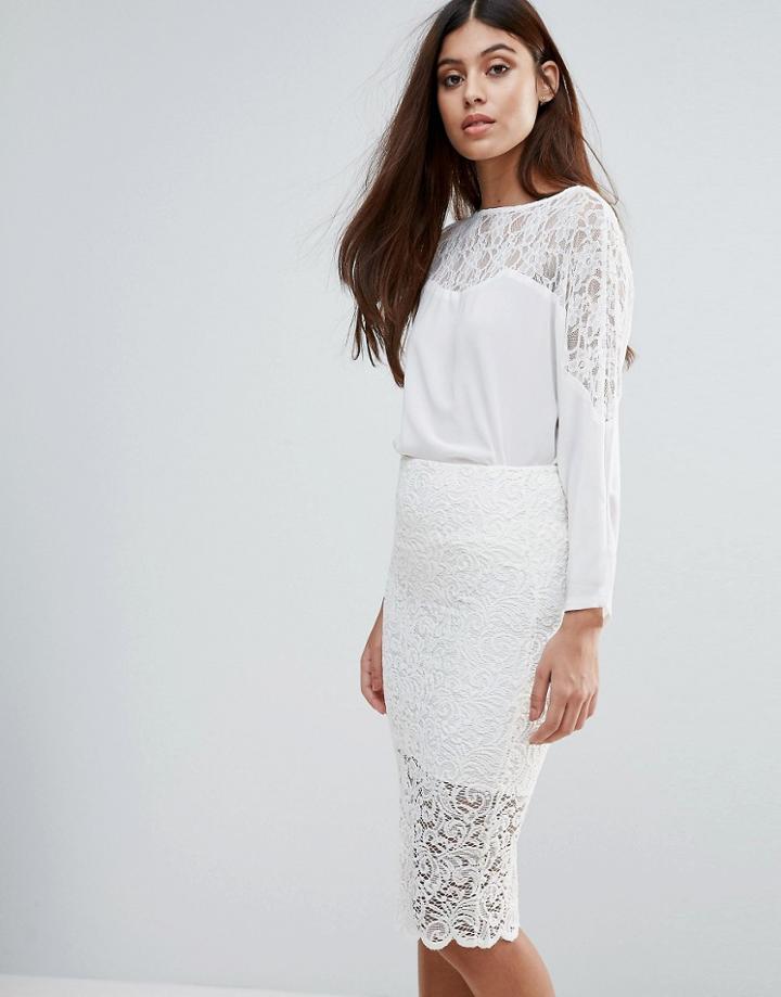 Zibi London Lace Batwing Top - White