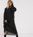 Asos Design Curve Long Sleeve Mono Spot Shirt Maxi Dress-multi
