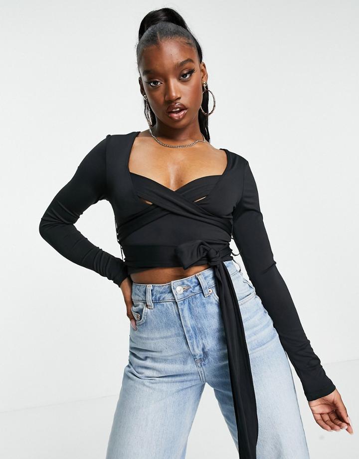 Reebok X Cardi B Long Sleeve Top In Black With Wrap Detail
