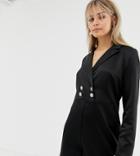 Reclaimed Vintage Inspired Tux Romper With Vintage Button Detail-black