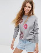 Asos Sweater With Embellished Doughnuts - Gray