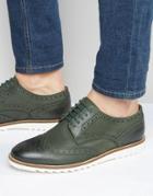 Asos Brogue Shoes In Khaki Leather With White Sole - Khaki