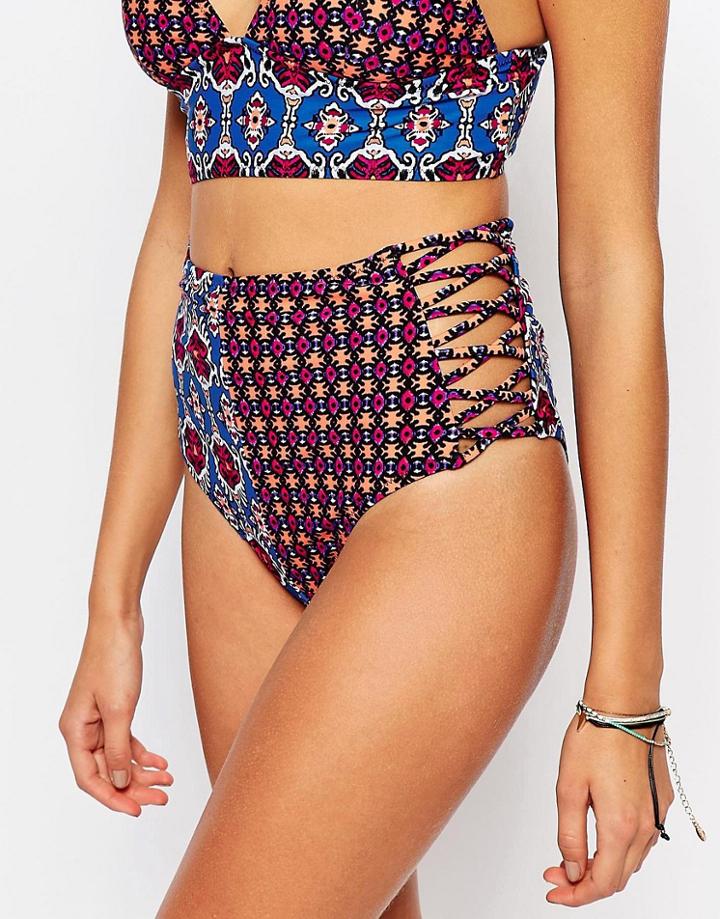 Minkpink Conflict Of Interest Triangle Bikini Criss Cross Sides Bikini Bottom - Multi