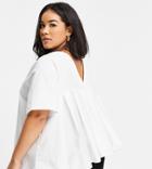 Asos Design Curve Short Sleeve Cotton Top With Back Pleating In Ivory-white