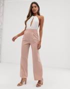 Asos Design Wide Leg Pants With Pleat Detail-pink