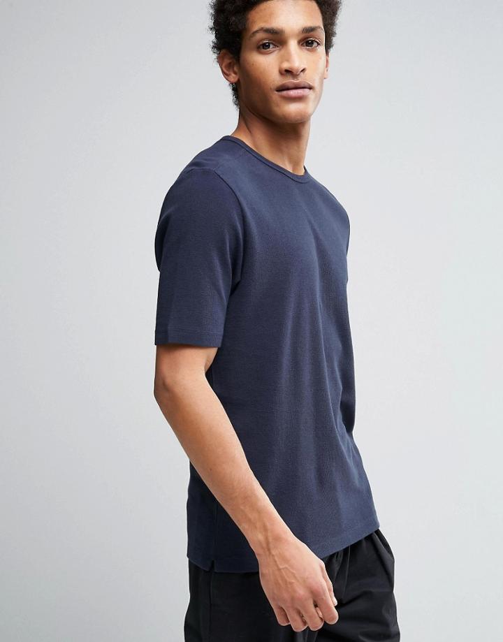 Selected Homme T-shirt In Textured Waffle - Blue