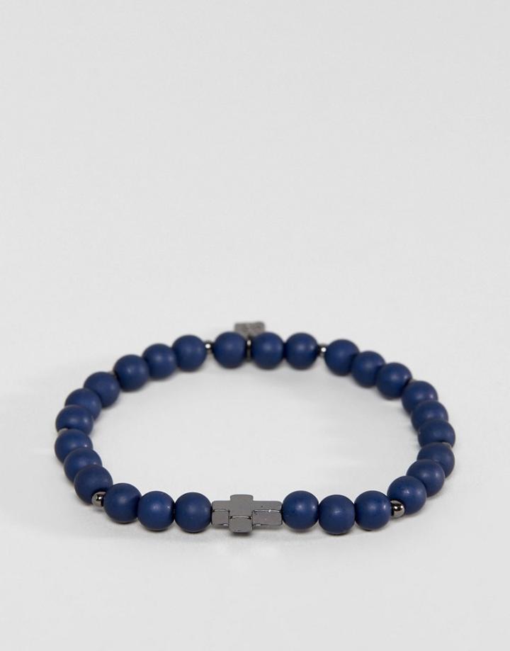 Icon Brand Navy Beaded Bracelet With Cross Exclusive To Asos - Blue