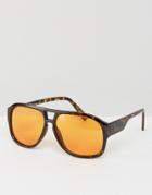 Asos Tort Aviator Sunglasses With Orange Colored Lens - Brown