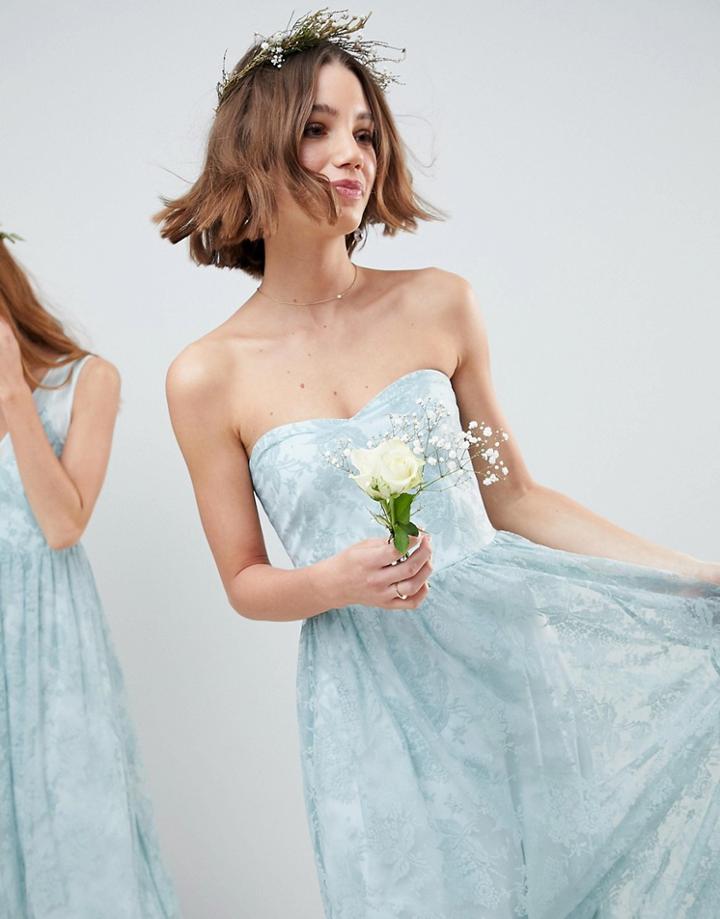 Asos Design Design Delicate Lace Sheer Insert Bandeau Maxi Dress-green